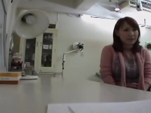 Pervy Japanese gyno loves squeezing his patient.s boobies